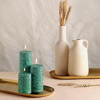 by Parkash Candles Set of 3 Fragrance Pillar Candles Marble Finish (Mogra Fragrance)