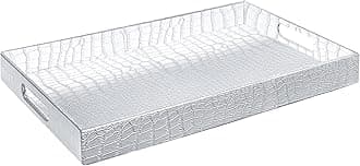 17.5"x12" Silver Glossy Crocodile Faux Leather Serving Tray Beautiful Modern Elegant Decorative Tray with Handles Ottoman Coffee Table Ottoman Perfume Makeup Display for All Occasion's