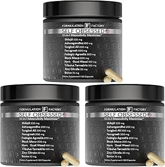 Formulation Factory Self Obsessed Masculine Vitality & Testosterone Support - 10-in-1 Complex with Shilajit, Tongkat Ali, & Fadogia Agrestis - 360 Capsules, 6 Month Supply
