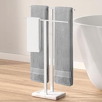 Standing Towel Rack for Bathroom with Marble Base, 2-Tier Towel Rack Stand for Floor, SUS304 Stainless Steel Polished Finish, BTH217