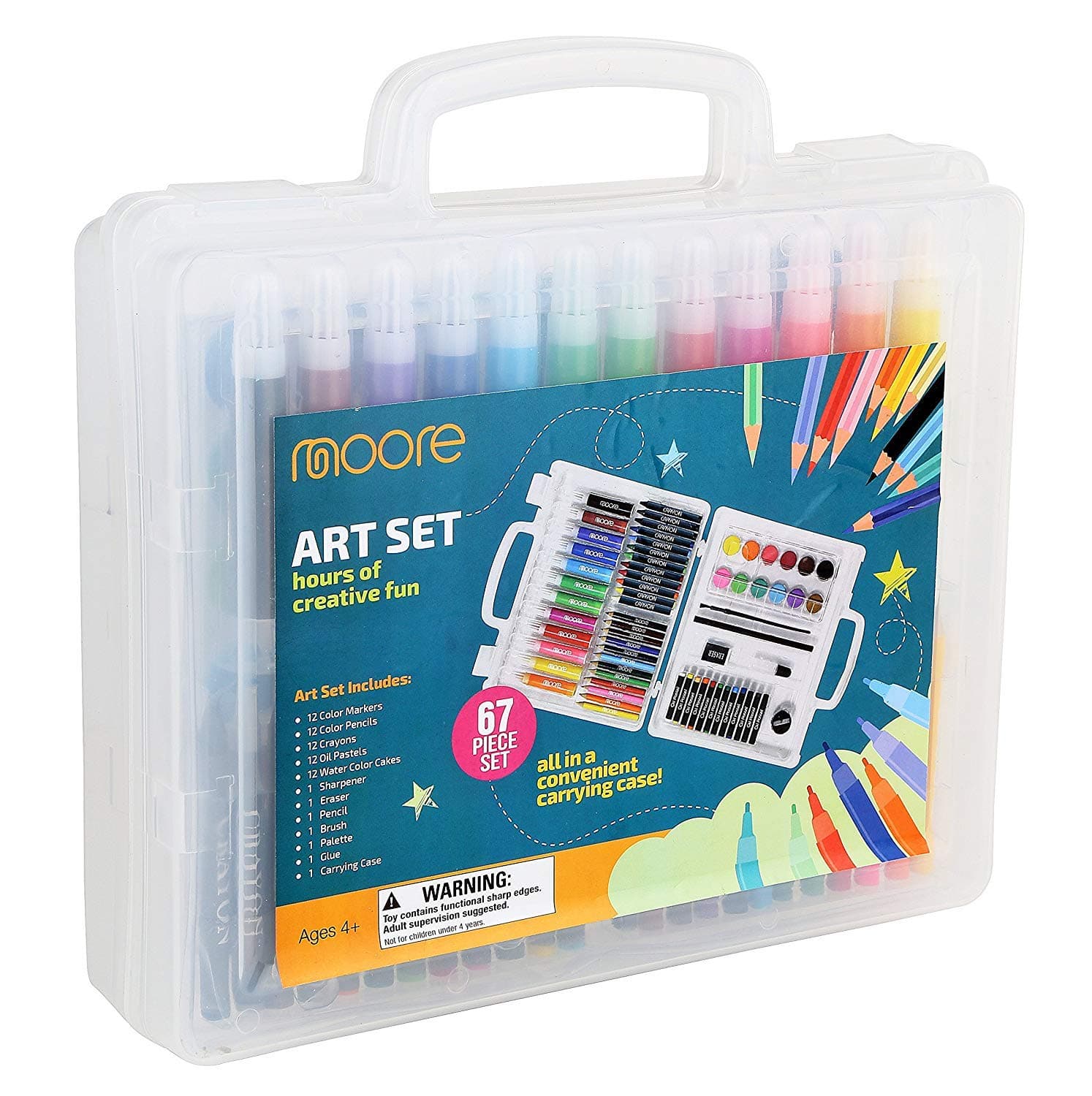 Moore: Deluxe 67 Piece Art Set with Clear Plastic Creativity Case kit with Wonderful Design Kid?s Art Set