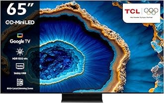 TCL65 Inch 4K QD-Mini LED HDR Smart Google TV Game Master 2.0 Dolby Vision IQ-Atmos 1300 nits peak IMAX Enhanced 144HZ VRR 65C755- (2023 Model), Black