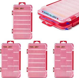 Geinxurn Portable Fishing Tackle Box Organizer, 4Pieces Red Plastic Storage Case with Customizable Dividers for Fishing Lures Hooks Baits, Small Parts & DIY Tools, Transparent Lid Tackle Tray