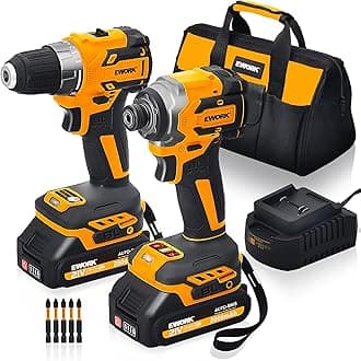 Cordless Drill and Impact Driver Combo 21V Compact Brushless Impact Driver 1/4 & Cordless Drill 3/8 with 2 x 2.0Ah Batteries and Fast Charger & Tool Bag, Power Tool Kit for Professional User or DIY