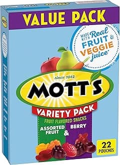 Mott's Fruit Flavored Snacks, Berry and Assorted Fruit, Gluten Free Snack, Value Pack, 22 Ct, 17.6 oz