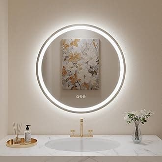 LOVESPEJO 24" Round LED Bathroom Mirror with Lights, Circle LED Mirror for Bathroom, Fogless, Dimmable, 3 Color Changing, IP54, Shatterproof