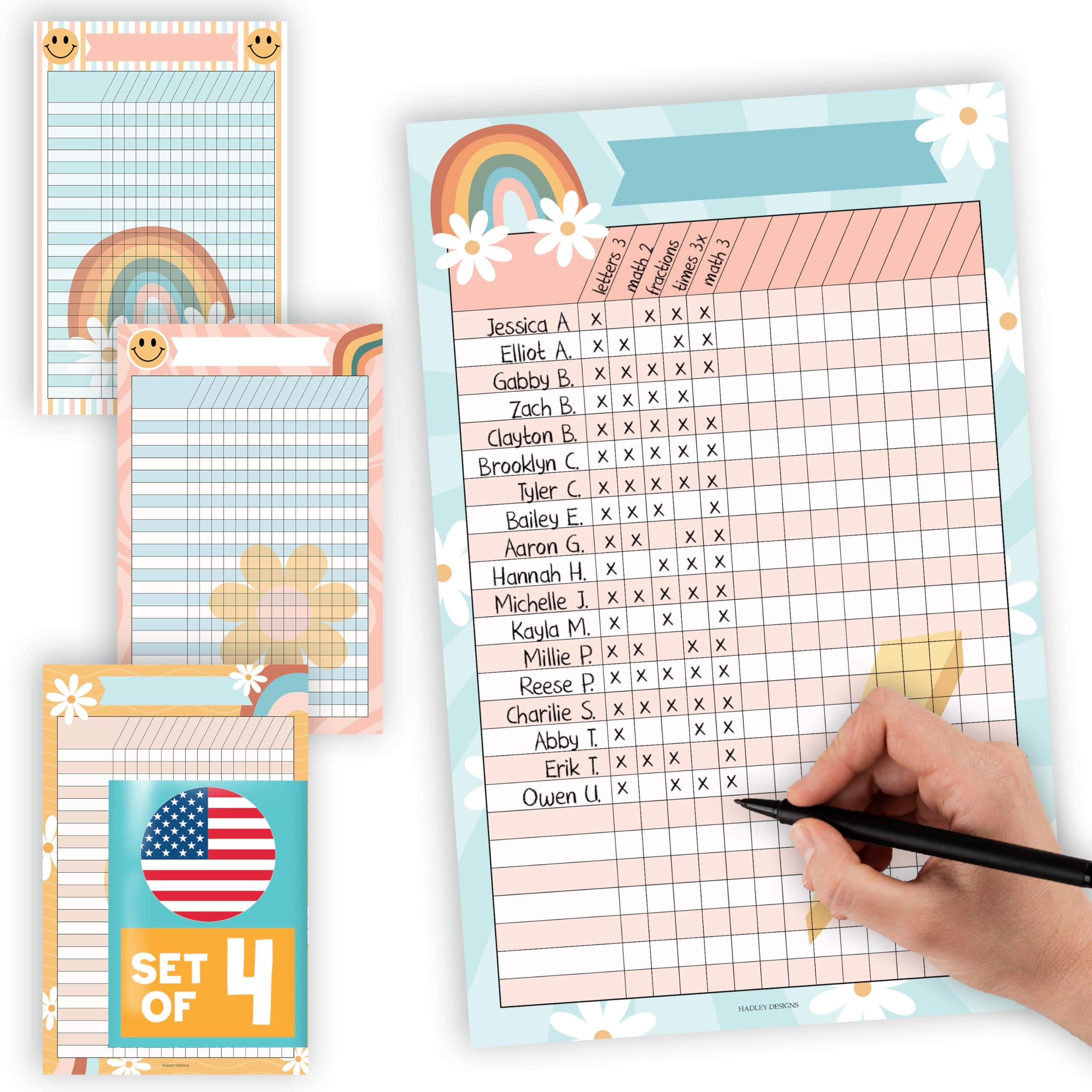 Hadley Designs 4 Retro Data Charts Classroom Incentive Chart for Classroom - Homework Chart for Classroom Reward Chart, Attendance Chart for Classroom Charts, Reward Chart for Kids Behavior