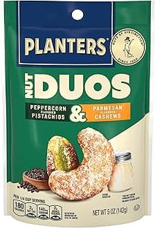 PLANTERS Nut Duos, Flavored Nuts, Peppercorn Pistachios & Parmesan Cashews 5oz