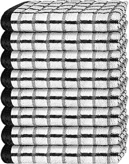 Premium Dish Towels for Kitchen, with Hanging Loop [8 Pack] Heavy Duty Absorbent 100% Cotton 410 GSM Terry Kitchen Towels, 16x26 (Black)