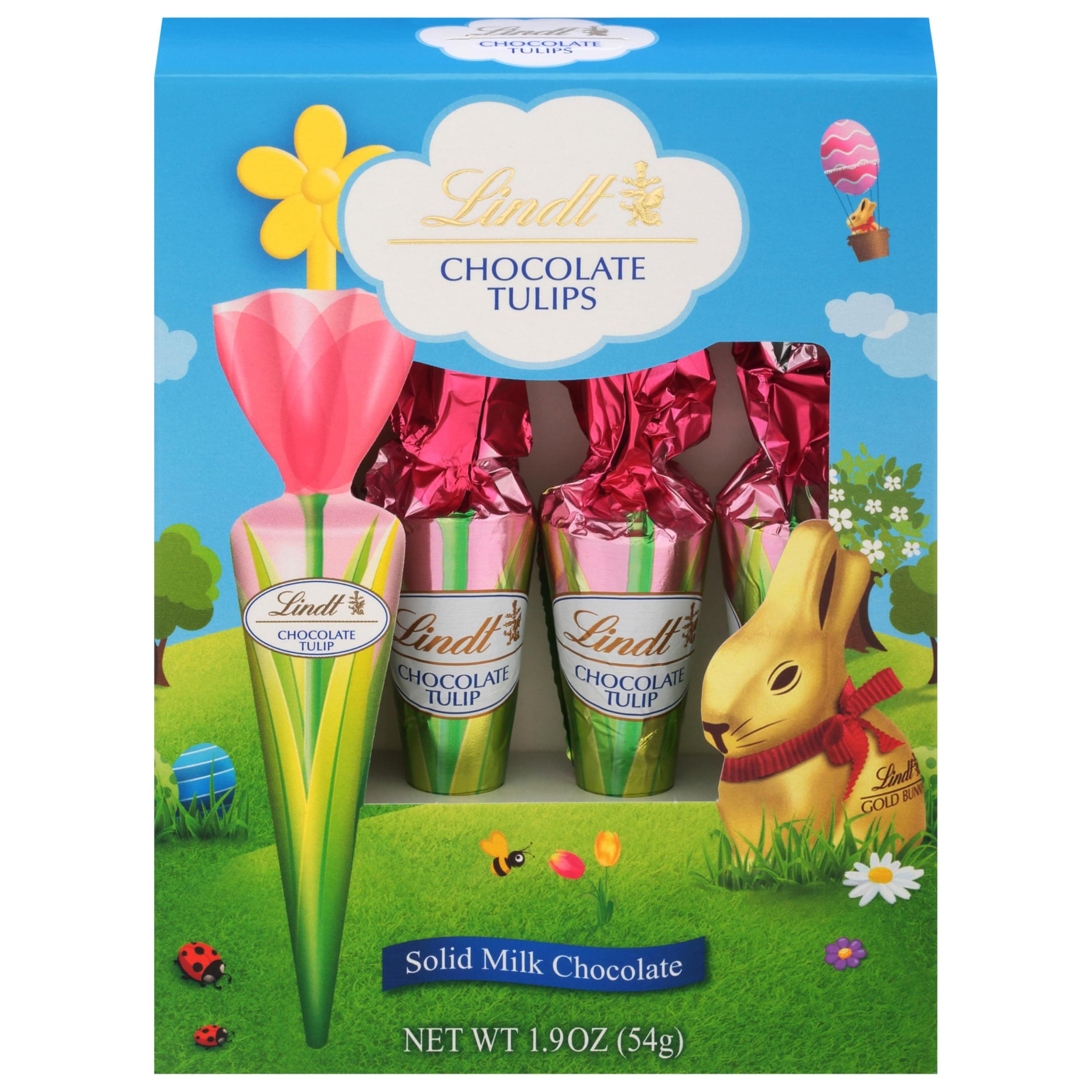 Lindt Chocolate Tulips, Tulip-Shaped Solid Milk Chocolate Easter Candy on a Stick, 4 Pack