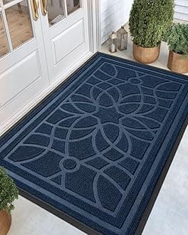 Front Door Mat Outside Entrance, Heavy Duty Non Slip Low Profile Doormat for Entryway, Trap Dirt and Moisture Welcome Mats, Easy Clean, Patio, Garage, 6x4, Blue