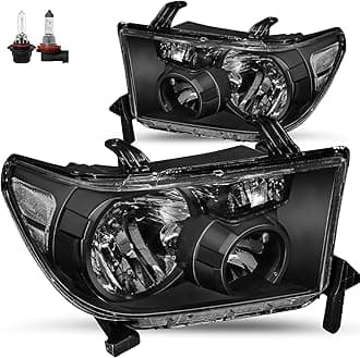 JSBOYAT Halogen Headlight Assembly Pair Fit for 2007 2008 2009 2010 2011 2012 2013 Toyota Tundra & 08-17 Sequoia, Black Housing Clear Reflector, Without Headlight Leveling Adjuster Bulbs Included