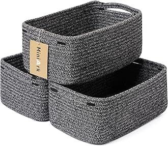 Small Storage Baskets for Organizing | Closet Organizer Bins | Shelf Toy Basket | Woven Rope Baskets | Cube Decorative Box | Shallow Basket | 13x8.5x5.1” | 3 Packs Dark Gray