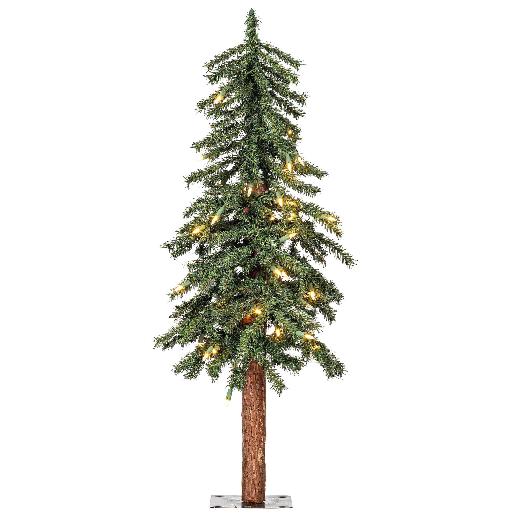 2' 3' 4' Natural Bark Alpine Artificial Christmas Tree Set, Warm White Italian LED Mini Lights, Faux Christmas Tree, Seasonal Indoor Home Decor, Set of 3