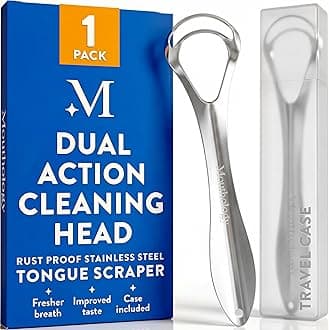 Mouthology Metal Tongue Scraper, Reduce Bad Breath in Seconds, Stainless Steel Tongue Cleaners for Adults, Metal Tounge Scrubber, Tongue Scraper Cleaner for Fresh Breath Tongue Brush (One Pack)