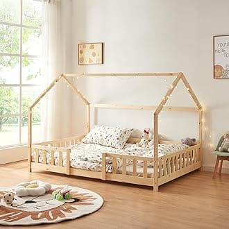 [en.casa] Children's bed Sisimiut House bed 120 x 200 cm with fall-out protection Slatted frame Pine Wood look