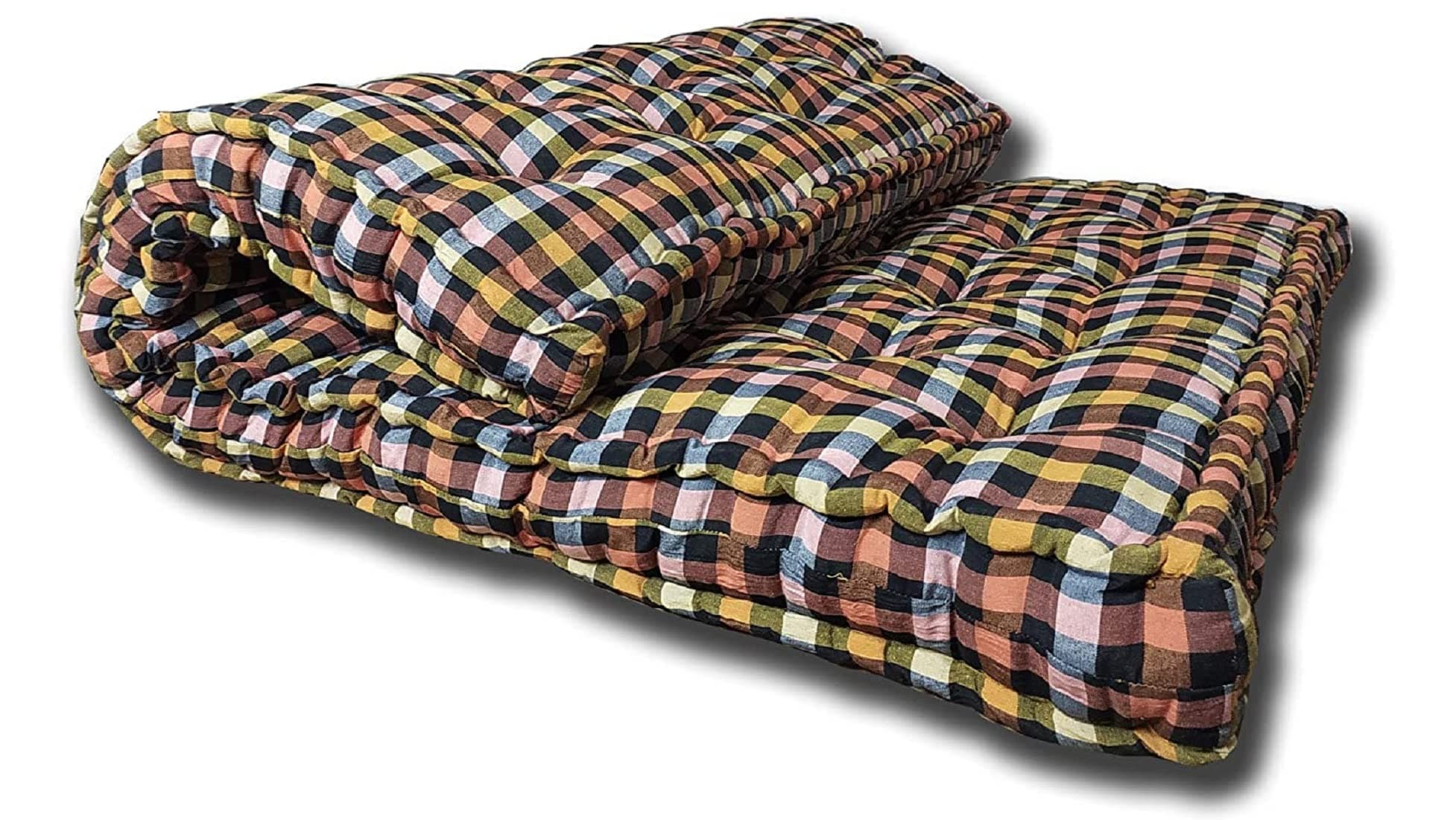 5-Inch Soft Thick Cotton Quilt | Foldable Box Mattress | Medium Firm Multicolor Cotton Gadda for Single Bed (3X6 ft or 72X36X5 Inches)