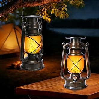 Solar Lantern Outdoor Lights, 2 Pack Bronze Vintage LED Lantern with 2 Modes, Waterproof Hanging Solar Lights for Camping Patio Garden Yard Outdoor Decorations