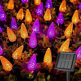 Brightown Solar Operated C6 Halloween Outdoor Lights, 22.64ft 50 LEDs Orange Purple Halloween Lights, Strawberry LED Fairy Lights, Solar Waterproof String Light for Tree, Garden Decor Outdoor