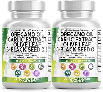 Clean Nutraceuticals Oregano Oil Garlic Extract Olive Leaf Black Seed Oil - Immune Support & Digestive Health Supplement for Women and Men with Vitamin D3 & Zinc - 2Pack