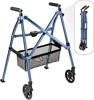 Stander EZ Fold-N-Go Walker, Lightweight Folding Mobility Frame with 2 Swivel Wheels, Elderly Travel Walking Aid, Cobalt Blue (Eligible for VAT Relief in the UK)