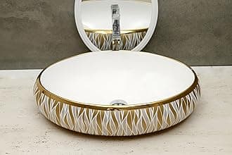 HISRE Designer Ceramic Table Top Sink Basin for Bathroom | Over Counter Wash Basin for Living Room | Washbasin Countertop (24 x 17 x 5.5 Inch) (Style - 5) G2207