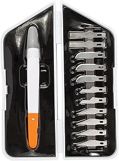 Fiskars Easy Change Medium Duty Precision Craft Knife Cutting and Carving Set, Softgrip and Ideal for Precise Cutting, Includes 12 blades, Orange/White