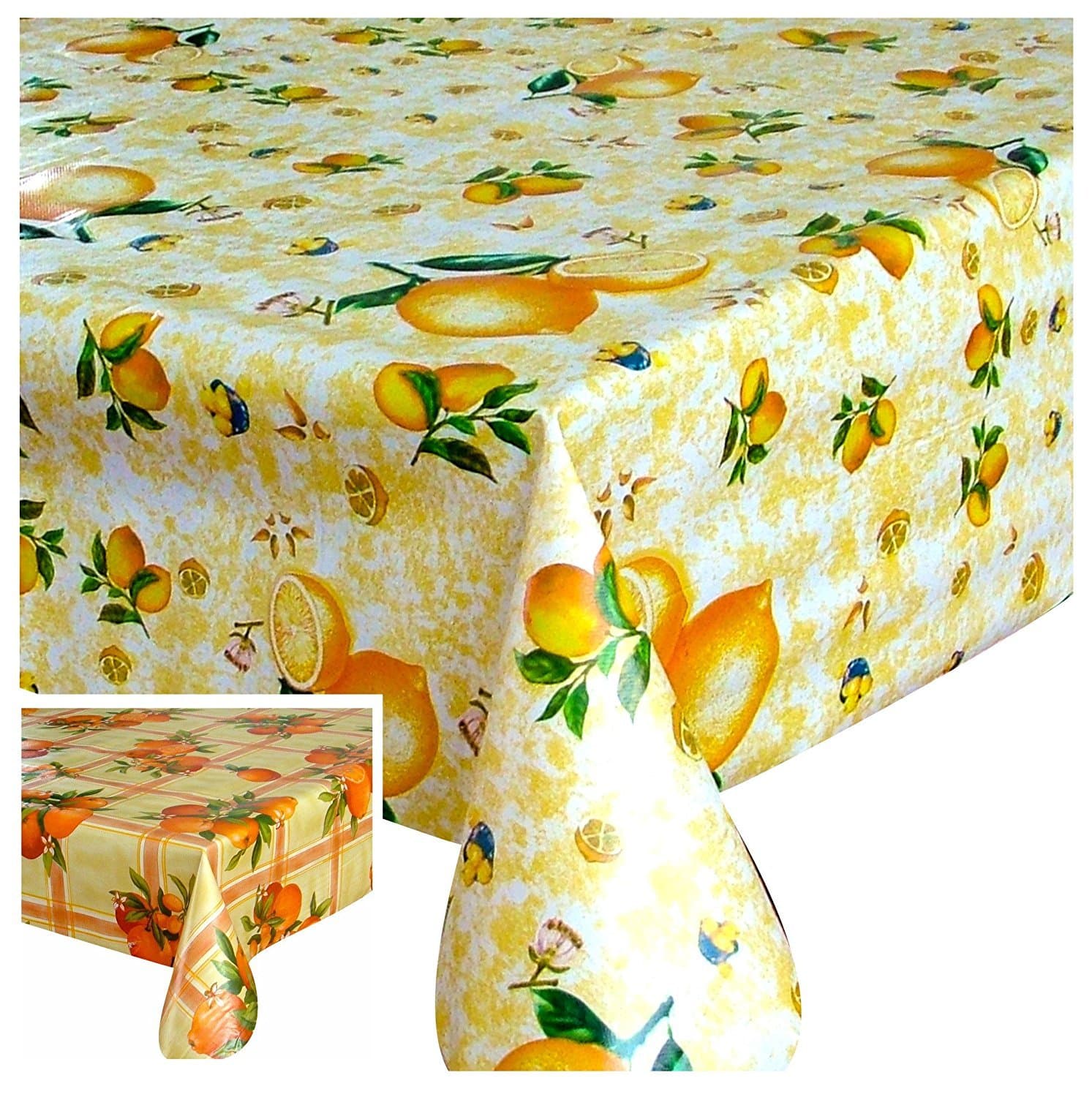Rectangular Oilcloth PVC Wipe Clean Fruit Tablecloth 140cm x 240cm 55"x94" Yellow Lemon