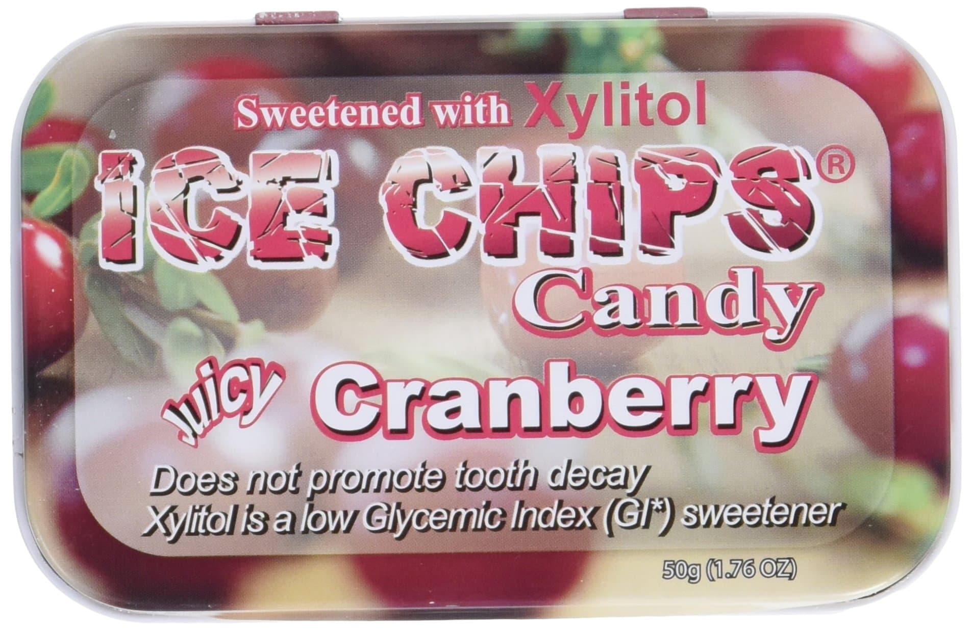 ICE CHIPS Candy Hand Crafted Tin Cranberry Candy, 1.76 Ounce
