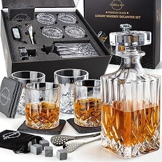 LIGHTEN LIFE Whiskey Decanter Set with Bar Accessories,Crystal Whiskey Decanter and Glass Set in Gift Box,Non-Lead Bourbon Decanter Set for Rum Scotch,Wedding Anniversary Birthday Gift for Men Him Dad