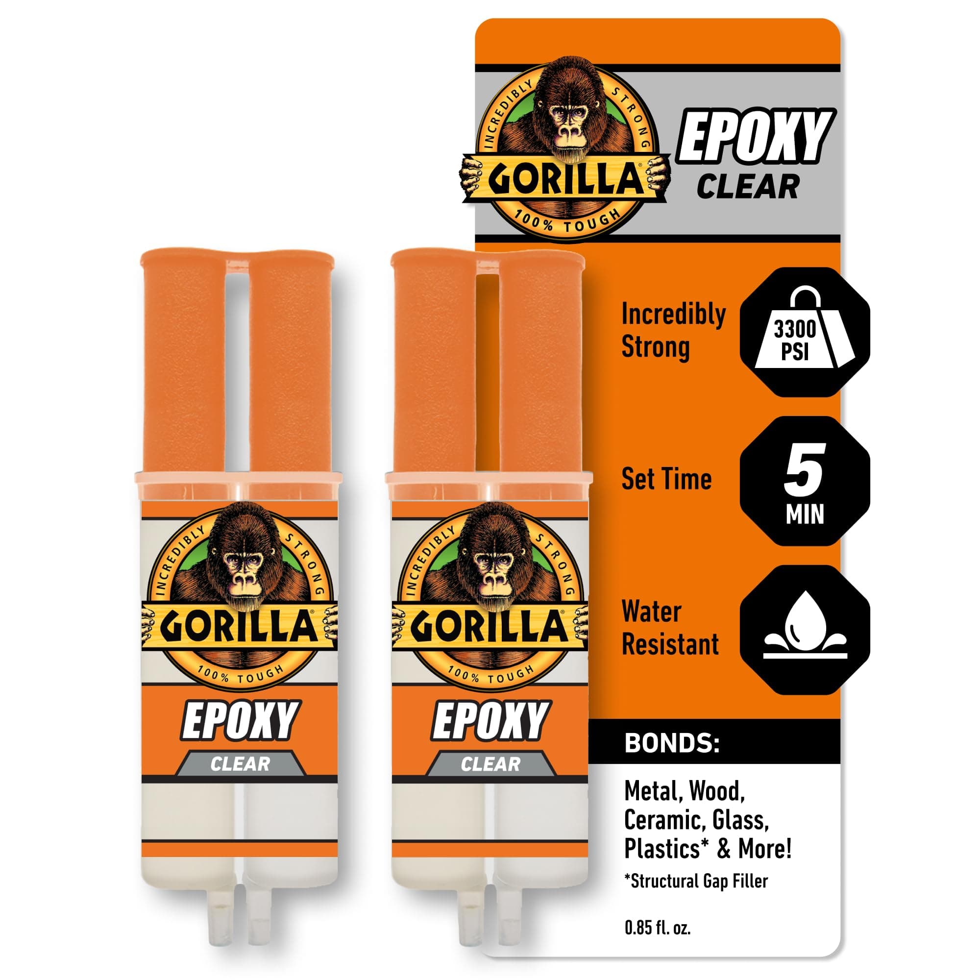 2 Part Epoxy, Clear Epoxy, 0.85 Ounce Syringe (Pack of 2) - 5 Minute Set, Incredibly Strong Bonding