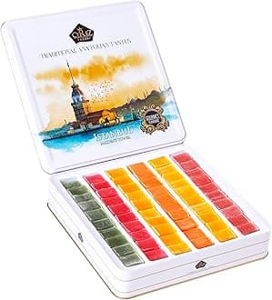 Cerez Pazari Turkish Delight Candy Gift Basket 1.6 lb, Lokum Dessert Gourmet With 6 Unique Flavors, Christmas Holiday Corporate Food Gifts In Elegant Metal Box