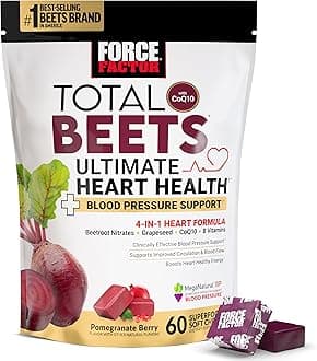 Total Beets Ultimate Heart Health Blood Pressure Support Chews with CoQ10, Beet Root Powder, Grape Seed Extract, Blood Pressure Supplement for Circulation & Blood Flow, 60 Soft Chews