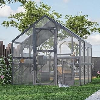Lovinouse 43ft² Large Outdoor Cat House Catio, Luxury Wooden Cat Run Enclosure Walk in Kitten Condo with 2 Doors, 2 Playpen & Hiding Houses, Bridges, Walks, Roof Cover,GreyThe Forest Stewardship Council