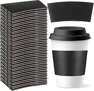 Sabary 50 Pcs Coffee Sleeves Disposable Corrugated Kraft Paper Cup Sleeve Holder Protective Insulated Heat Espresso Coffee Cup Holder Fits 12, 16, 20, 22, 24 oz Hot Cold Drinks Cups(Black)