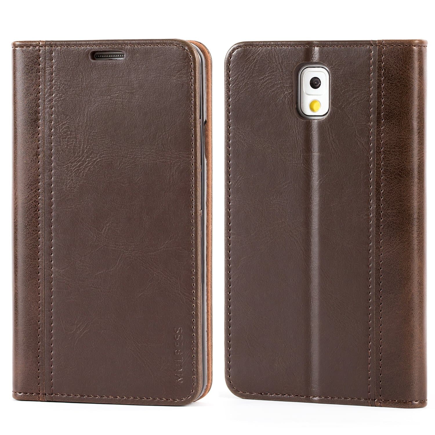 Mulbess Travel Samsung Galaxy Note 3 Case, Samsung Galaxy Note 3 Phone Case, Flip Leather Wallet Phone Cover for Samsung Galaxy Note 3, Coffee Brown