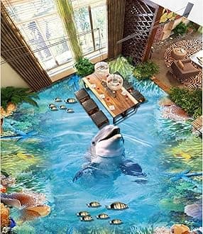 Wall Mural Wallpaper 47 x 32 inch (Width x Height) Custom Photo 3D Flooring Mural self - Adhesion Wall Sticker Dolphin Reefs 3D Painting Waterproof Floor Hotel Lobby