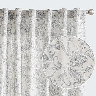 jinchanFloral Curtains Linen Blend Curtains for Living Room Grey French Country Farmhouse Curtains 84 Inches Long Light Filtering Kitchen Window Back Tab Semi Sheer Curtains 2 Panels