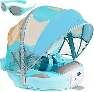 Mambobaby Float with Canopy and Tail New Upgraded Non-Inflatable Baby Pool Float Mambo Float Swim Trainer Solid Infant Swim Float Adjustable Pearl Foam Baby Swim Ring