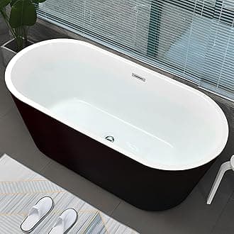 67"Acrylic Free Standing Tub,Classic Minimalist Bathtub,Modern Soaking Bathtub with cUPC Certified,Brushed Nickel Overflow&Drain(Black)