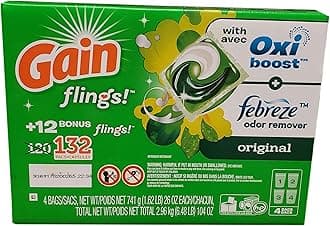 Orgain GAIN Flings! Original Scent Liquid Laundry Detergent Pacs, 132 ct.,, 132Count