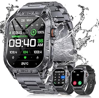 LIGE Military Smart Watch for Men(3 Straps),1.96" HD Big AMOLED Rugged Smartwatch for Android iOS,Upgraded Fitness Tracker IP68 Waterproof/Heart Rate/Sleep Monitor, Black Sport Watch with 120+ Sports