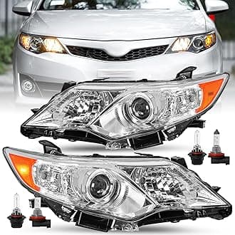 JSBOYAT Projector Headlight Assembly Replacement fit for 2012 2013 2014 Toyota Camry SE/L/LE/XLE/Hybrid Headlamp Passenger and Driver Side Chrome Housing Amber Reflector (Bulbs Included)