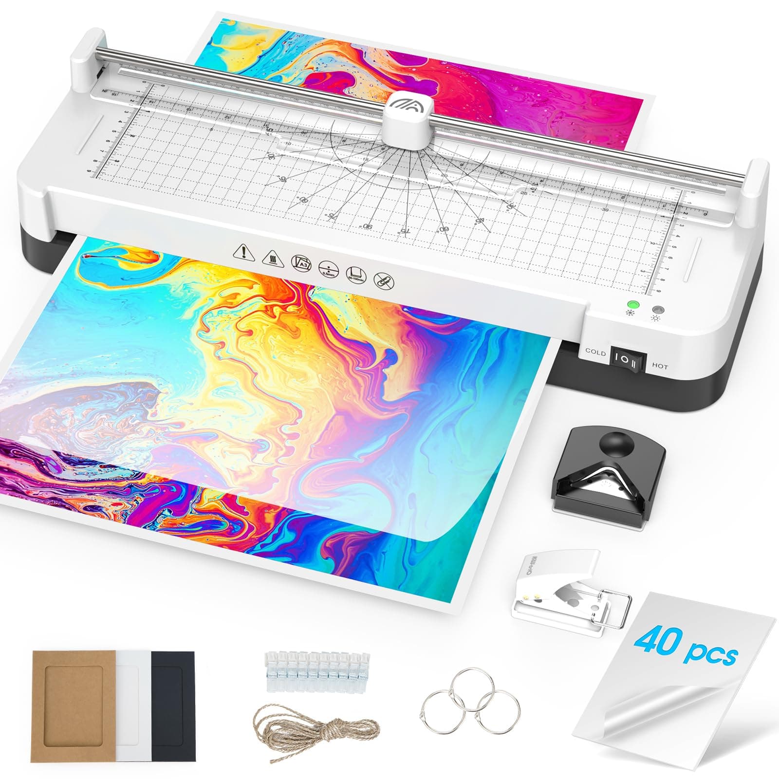 Laminator,Laminator Machine 13 inch with 40pcs Laminating Sheets, Never Jam A3 Laminator, 9-in-1 Hot Cold Laminator Machine 11x17 with Paper Cutter Corner Rounder Hole Punch for Home Office School
