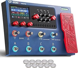 Guitar Bass Effect Pedal Multi-Effects Processor Amp Modeling IR Cabinets Simulation with FX Loop MIDI I/O Expression Pedal Stereo OTG USB Audio Interface GP-200X