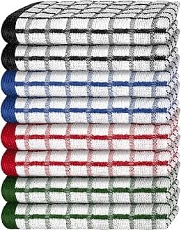 White Classic [8 Pack] Premium Dish Towels for Kitchen, with Hanging Loop - Heavy Duty Absorbent 100% Cotton 410 GSM Terry Kitchen Towels, 16x26 (Multi)