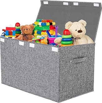 VERONLY Large Toy Box Chest Storage with Lid - Collapsible Kids Toys Boxes Organizer Bins Baskets with Handles for Boys, Girls,Nursery,Playroom,Clothes,Blanket,Bedroom( Gray)