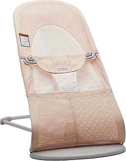 BabyBjörn Bouncer Balance Soft, Light Grey Frame, Mesh, Pearly Pink/White, 2-in-1 Adjustable Baby Bouncer Seat and Toddler Chair, Newborn to Toddler (8-29 lbs), 4 Positions, Lightweight & Portable