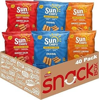 SunChips 100% Whole Grain Chips, Variety Pack, 1 oz Bags, Pack of 40, No Artificial Flavors, Colors