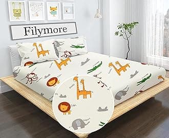 Filymore Cute Animals Double Bedsheet for Kids Room 240 TC Made with Microfiber Wrinkle Free Soft Hypoallergenic | Cartoon Bed Queen Size (90x90 Inches) Boys Girls Room(Cream)